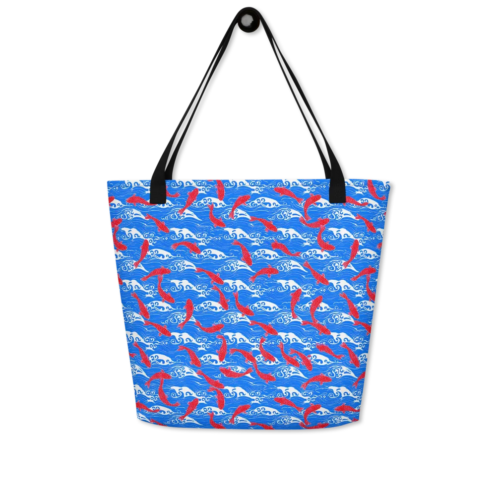 Crimson Koi Current on Large Tote Bag W/ Pocket — Front