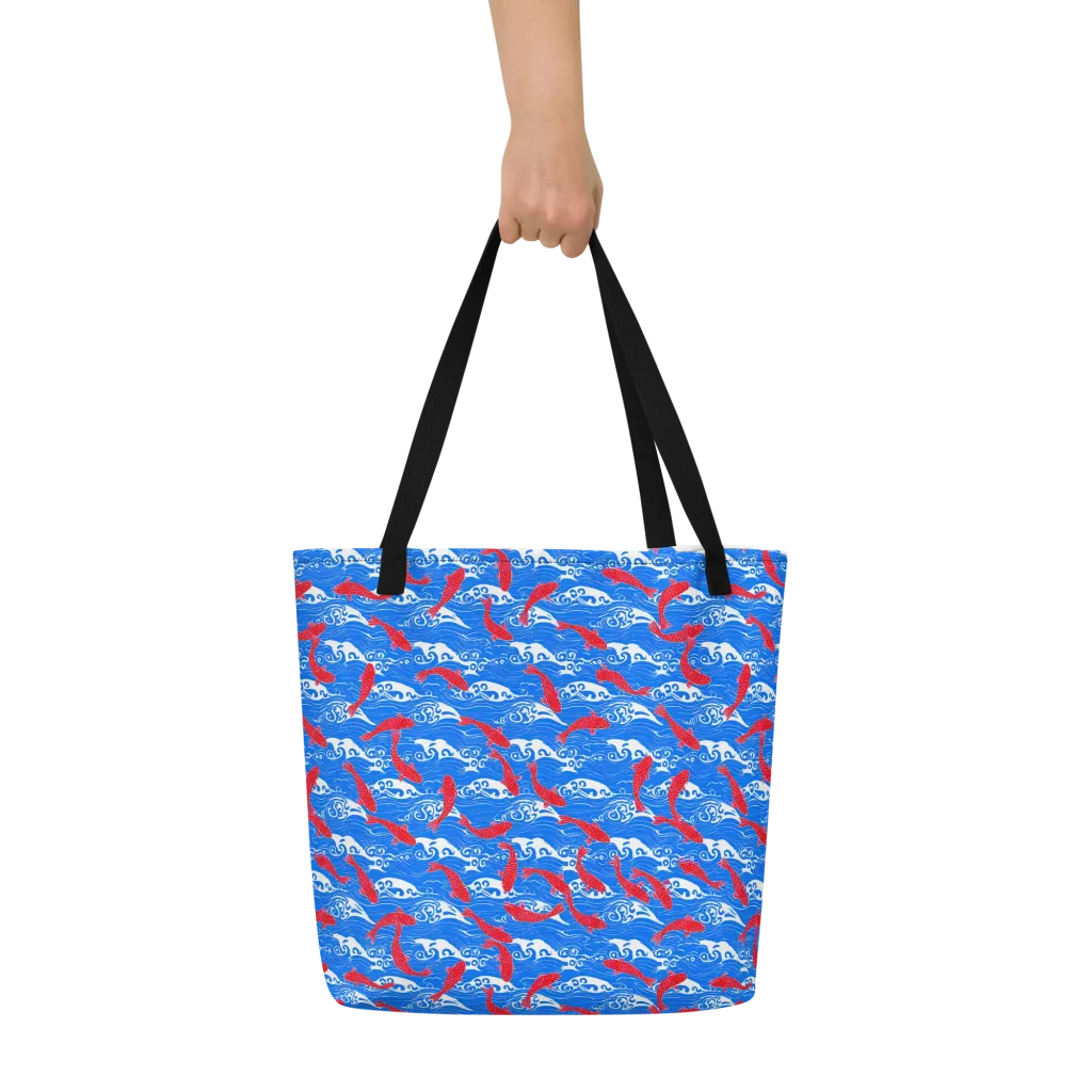 Crimson Koi Current on Large Tote Bag W/ Pocket — Front