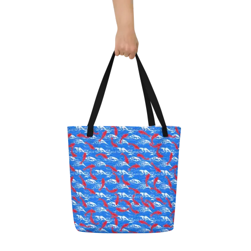 Crimson Koi Current on a Large Tote Bag W/ Pocket