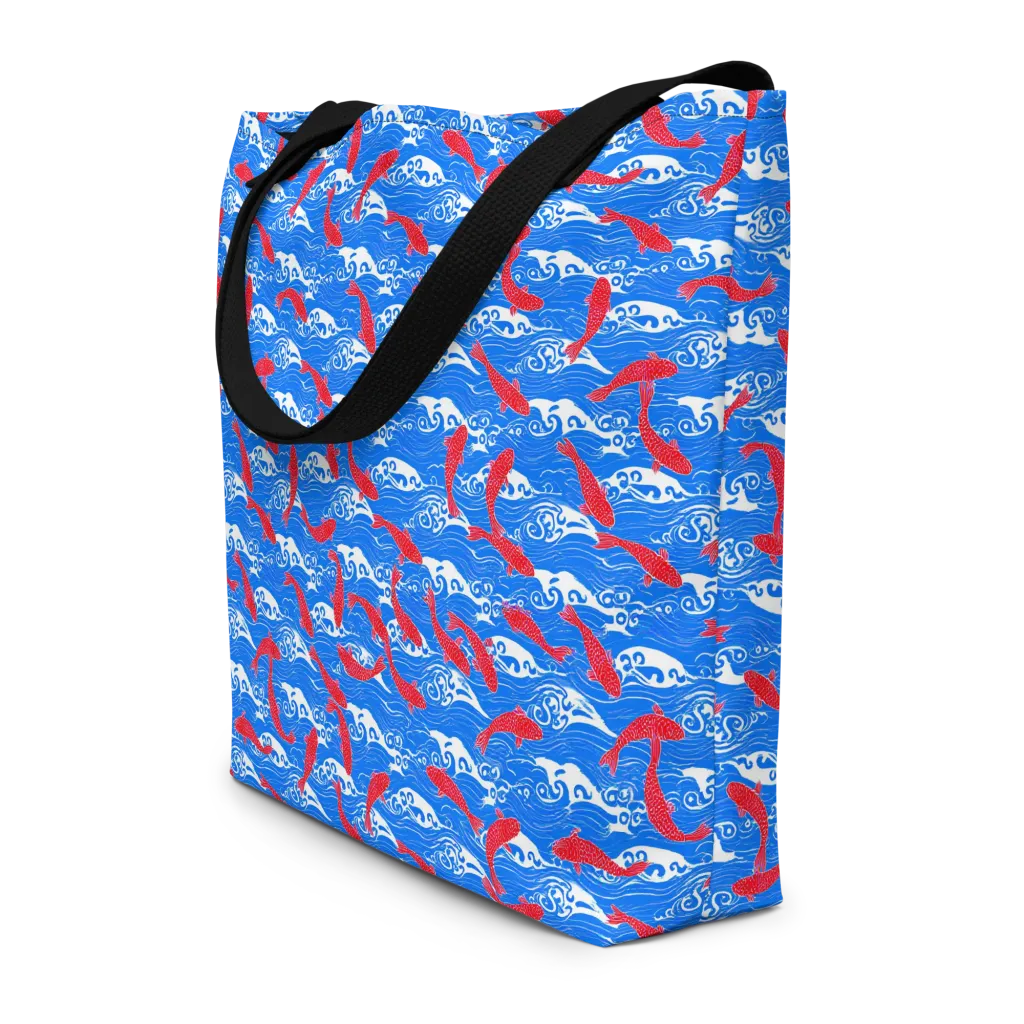 Crimson Koi Current on Large Tote Bag W/ Pocket — Front