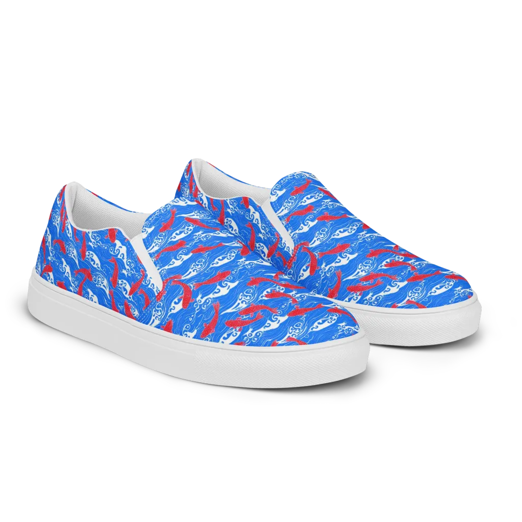 Crimson Koi Current on Women's Slip-On Canvas Shoes — Right Front