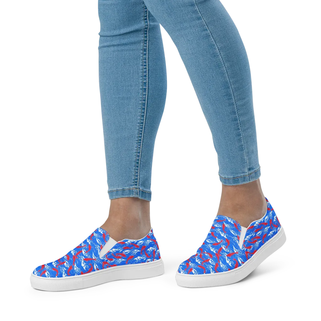 Crimson Koi Current on Women's Slip-On Canvas Shoes — Front