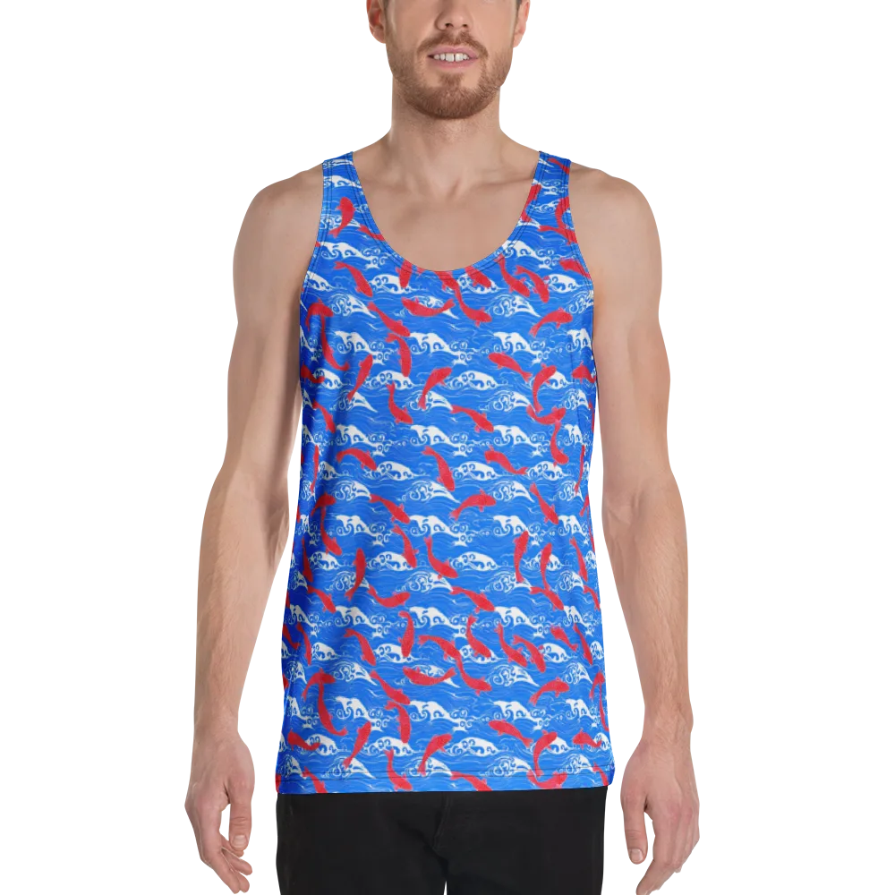Crimson Koi Current on Men's Tank Top — Front