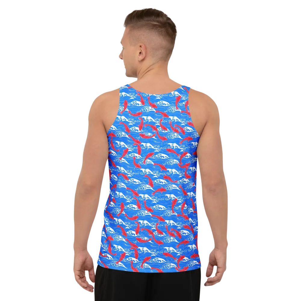 Crimson Koi Current on Men's Tank Top — Back
