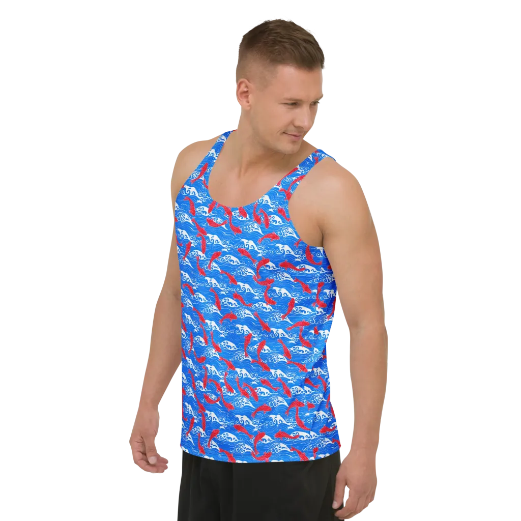Crimson Koi Current on Men's Tank Top — Left Front