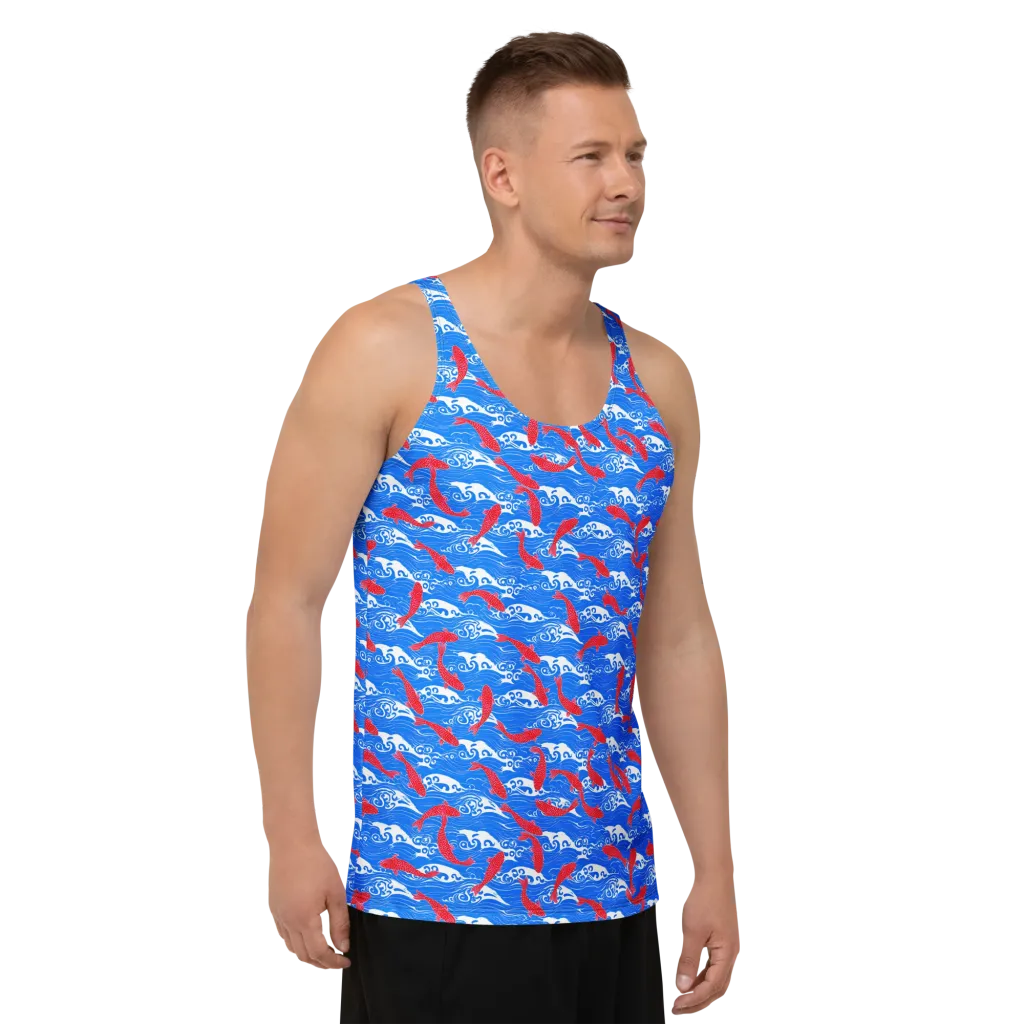 Crimson Koi Current on Men's Tank Top — Right Front