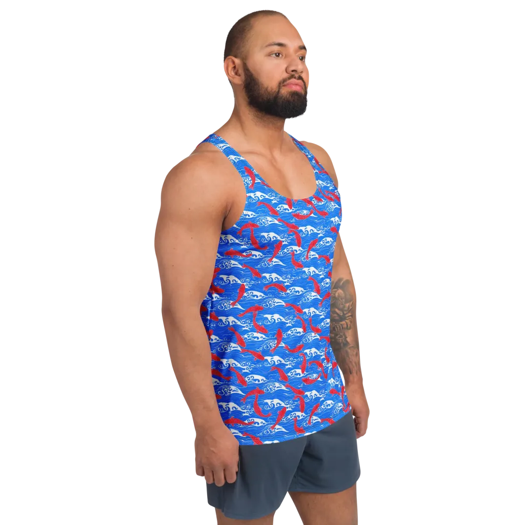 Crimson Koi Current on Men's Tank Top — Right Front