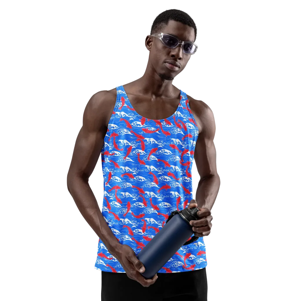 Crimson Koi Current on Men's Tank Top — Front