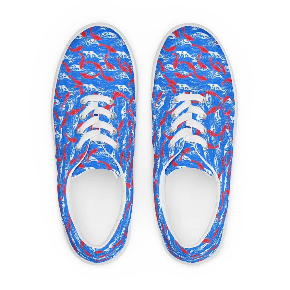 Crimson Koi Current on Men's Lace-Up Canvas Shoes — Front