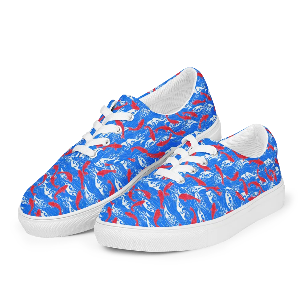 Crimson Koi Current on Men's Lace-Up Canvas Shoes — Left Front