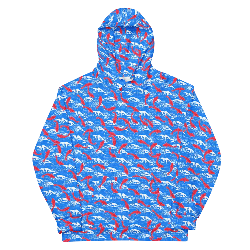 Crimson Koi Current on Cotton Hoodie — Front