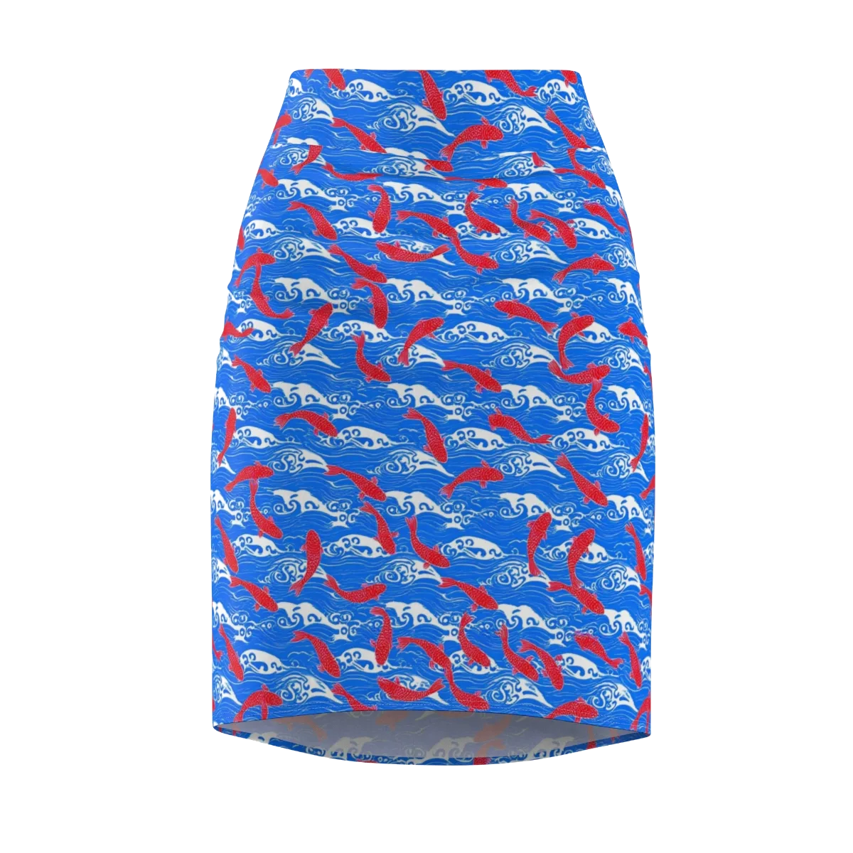Crimson Koi Current on Pencil Skirt — Front