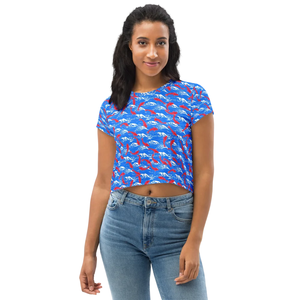 Crimson Koi Current on Crop Tee — Front