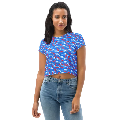 Crimson Koi Current on a Crop Tee