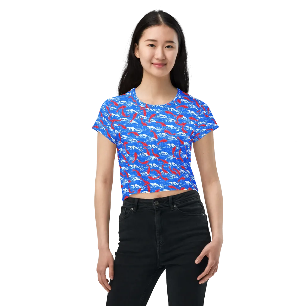 Crimson Koi Current on Crop Tee — Front