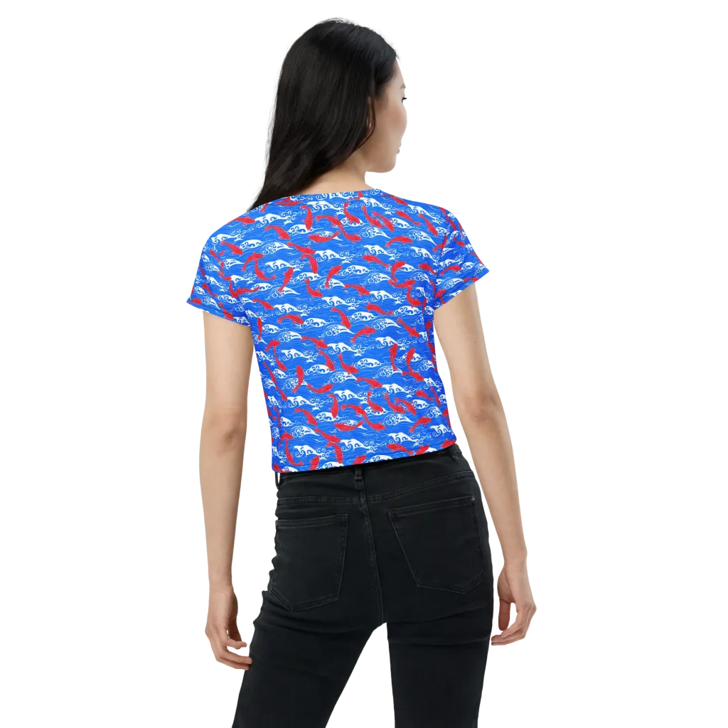 Crimson Koi Current on Crop Tee — Back