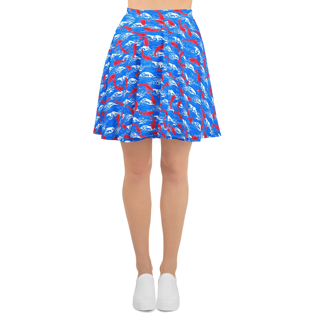 Crimson Koi Current on Skater Skirt — Front