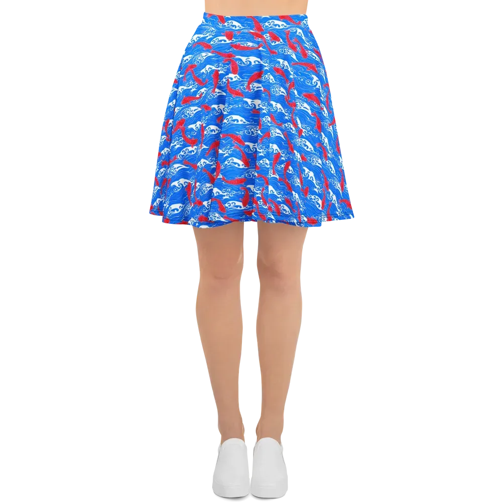Crimson Koi Current on Skater Skirt — Front