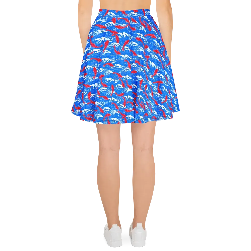 Crimson Koi Current on Skater Skirt — Back