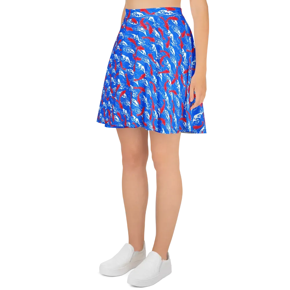 Crimson Koi Current on Skater Skirt — Left