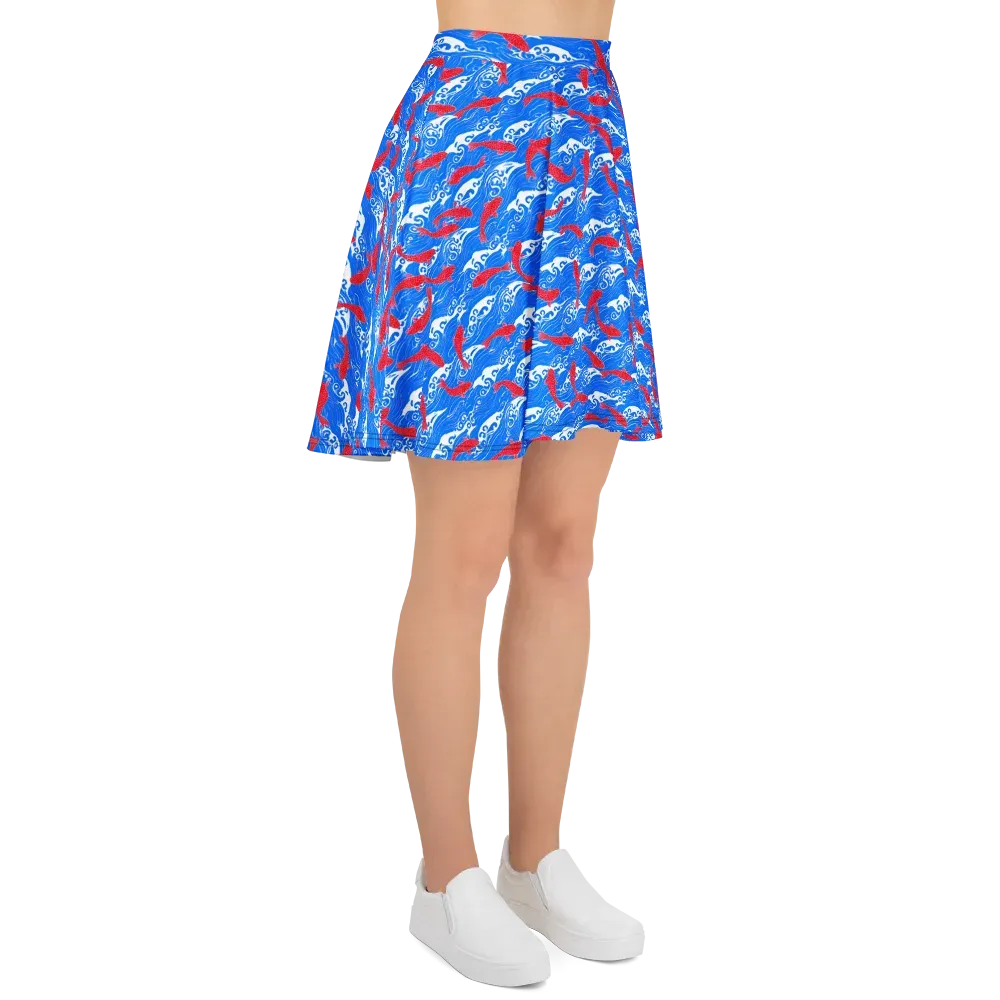 Crimson Koi Current on Skater Skirt — Right