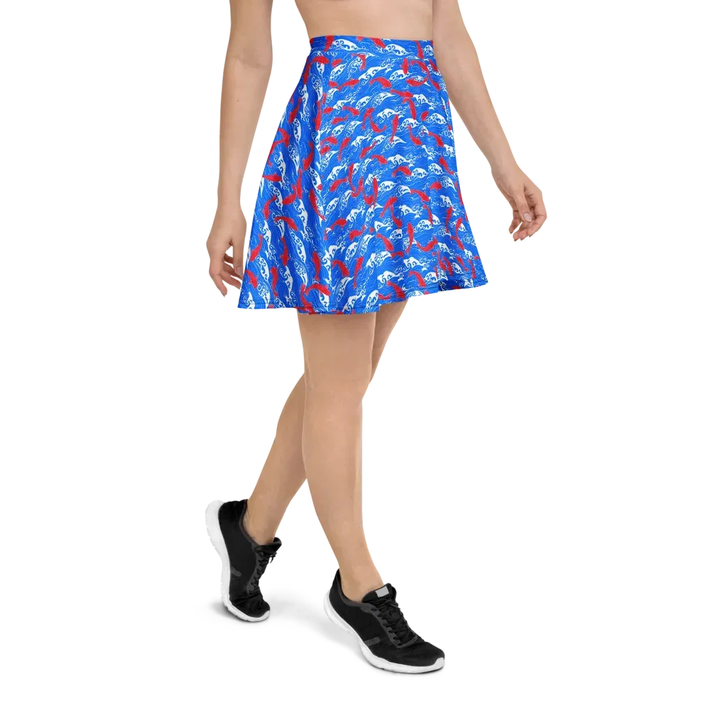 Crimson Koi Current on Skater Skirt — Right