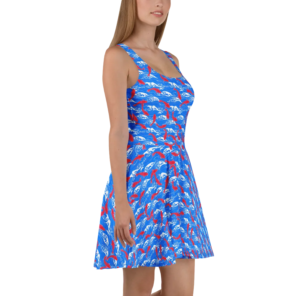 Crimson Koi Current on Skater Dress — Right