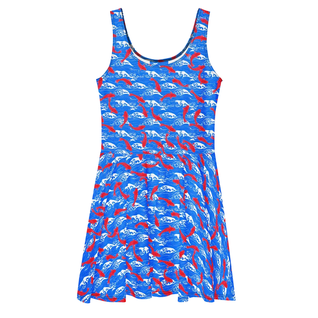 Crimson Koi Current on Skater Dress — Front