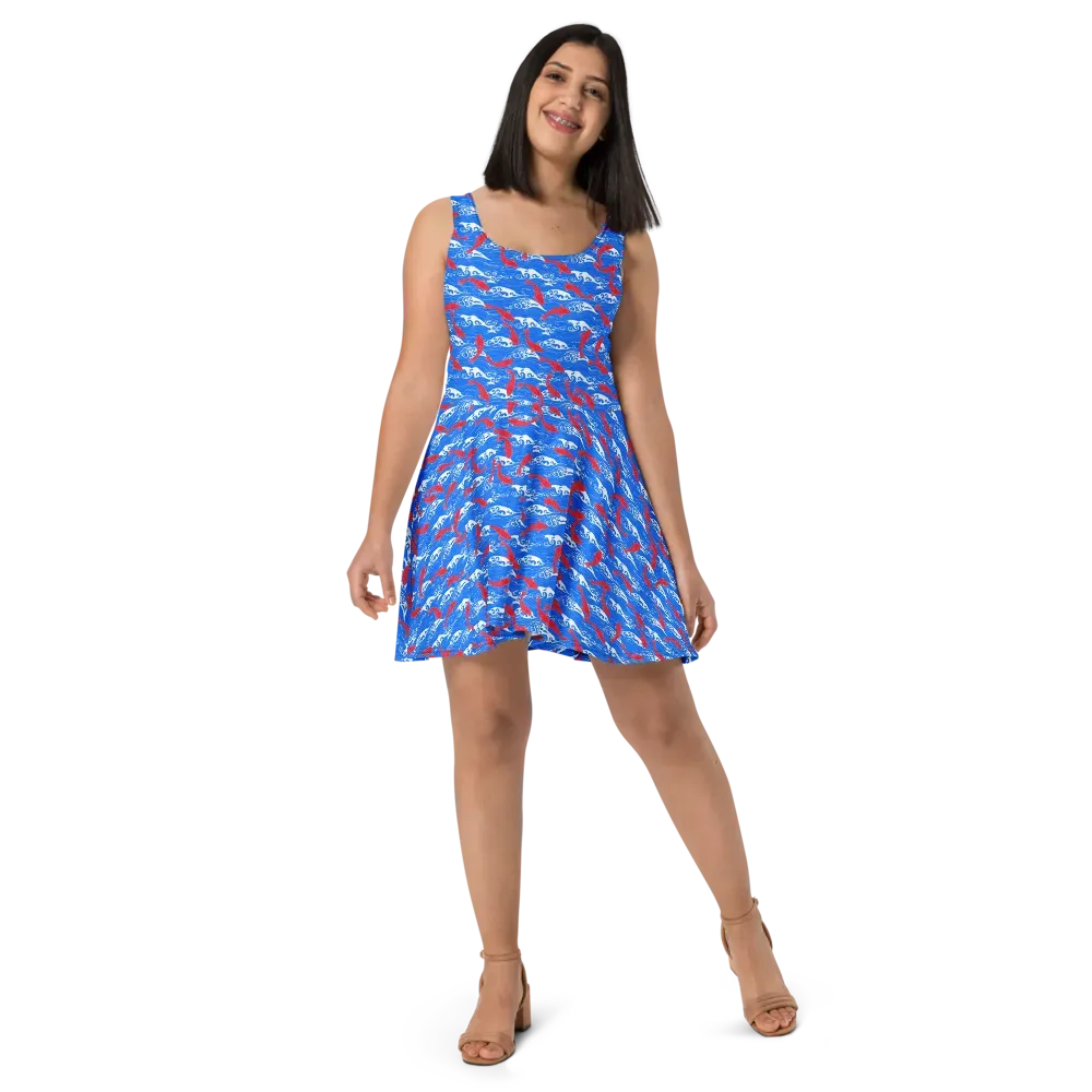 Crimson Koi Current on Skater Dress — Front