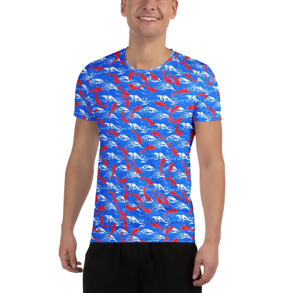 Crimson Koi Current on Men's Athletic T-Shirt — Front