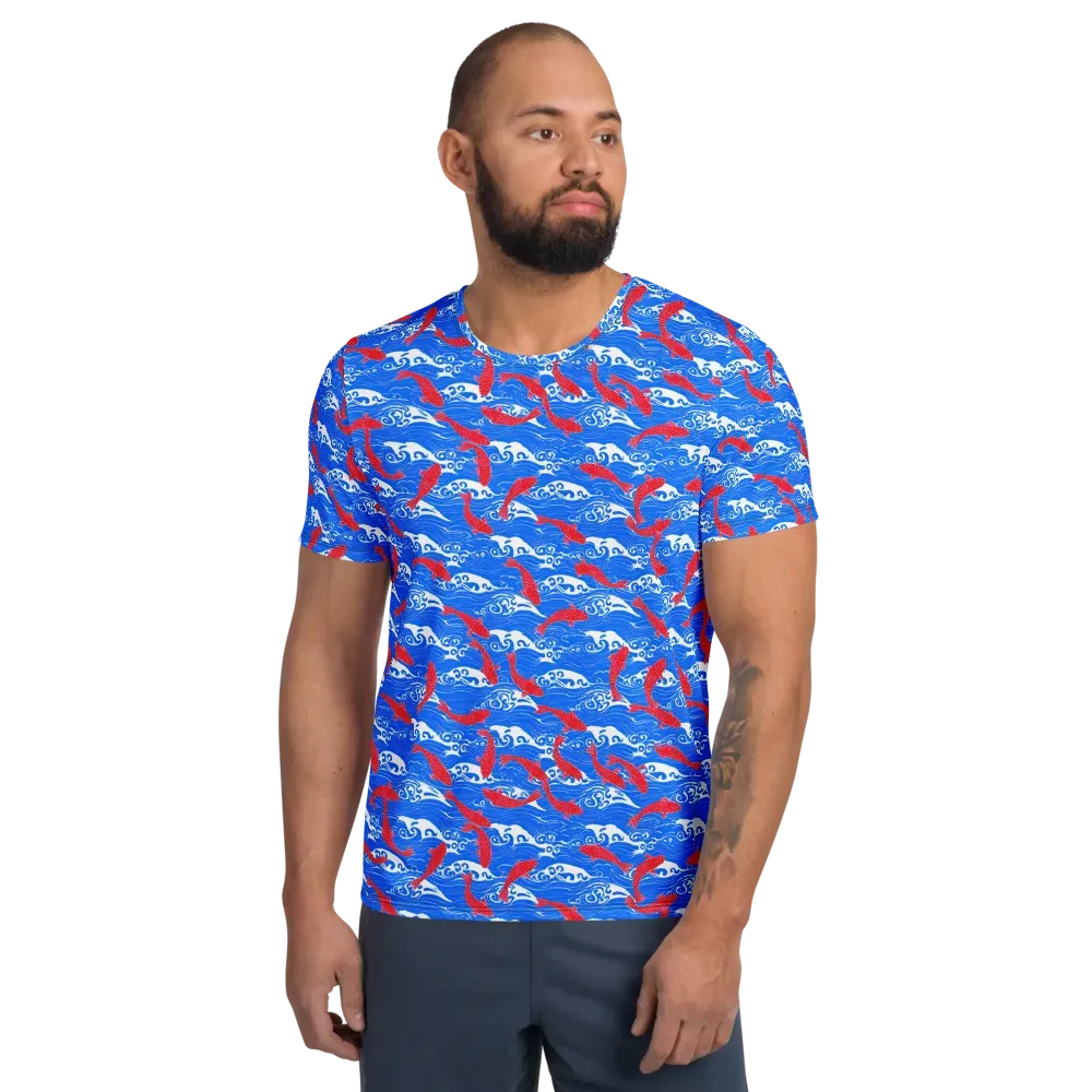 Crimson Koi Current on Men's Athletic T-Shirt — Front
