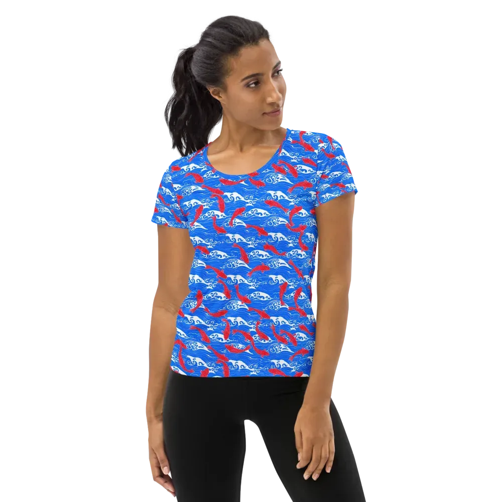 Crimson Koi Current on Women's Athletic T-Shirt — Front