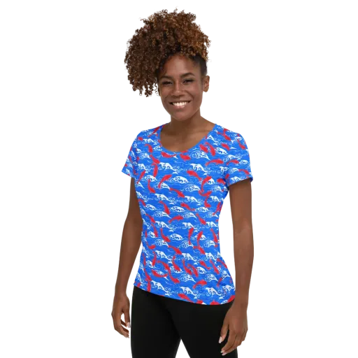 Crimson Koi Current on a Women's Athletic T-Shirt
