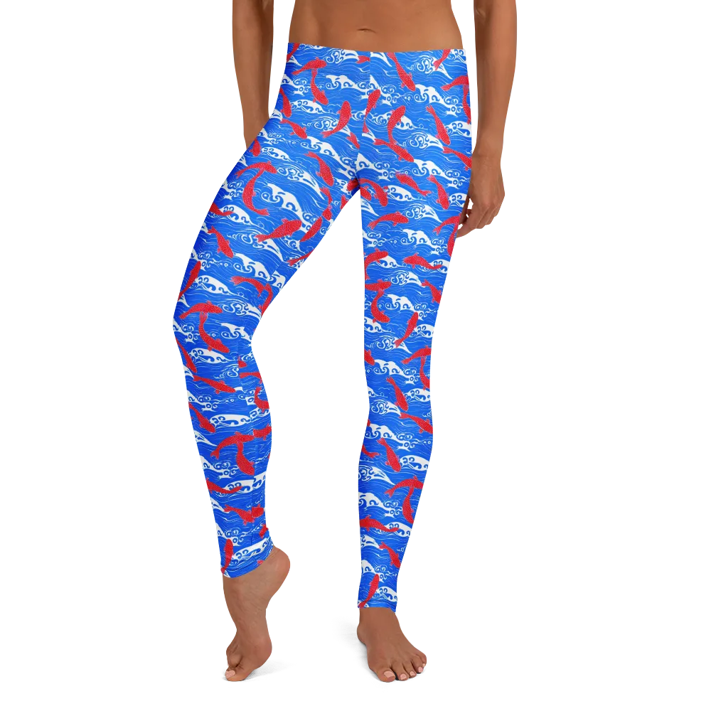 Crimson Koi Current on Leggings — Front