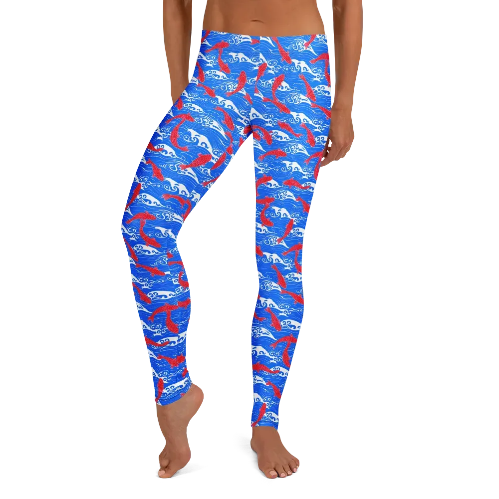Crimson Koi Current on Leggings — Front