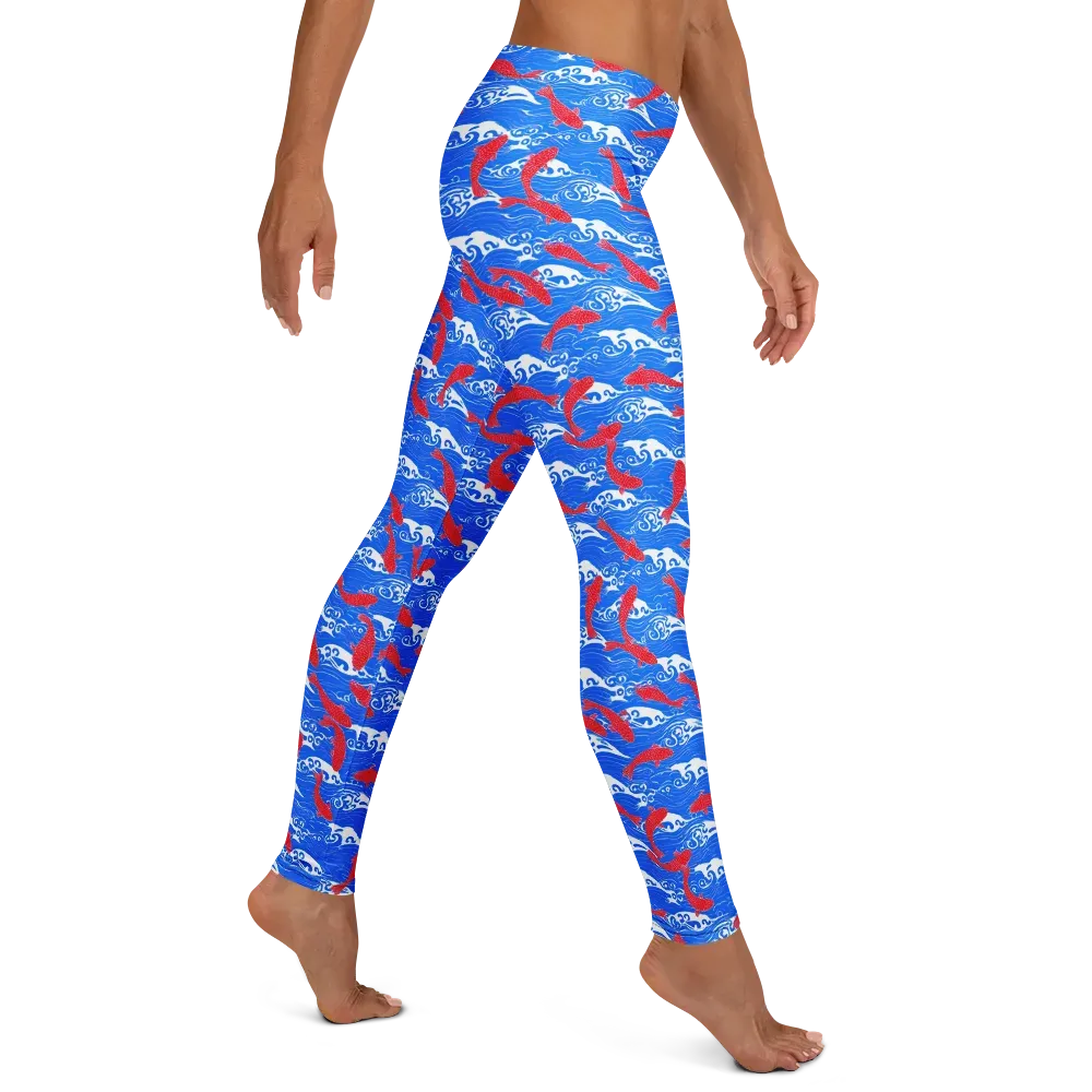 Crimson Koi Current on Leggings — Right