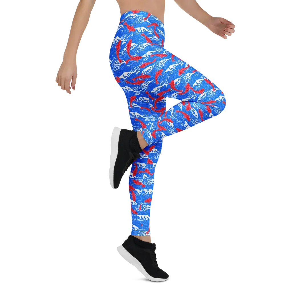 Crimson Koi Current on Leggings — Right