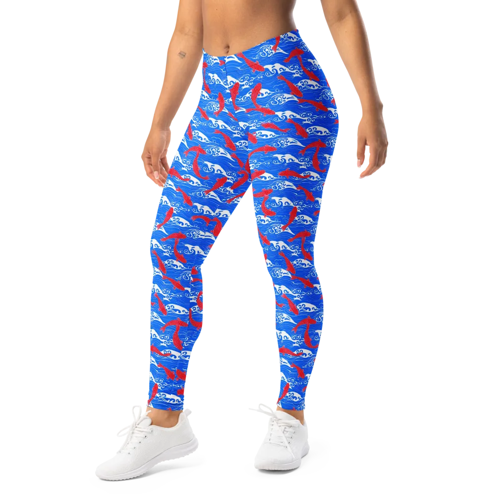 Crimson Koi Current on Leggings — Left Front