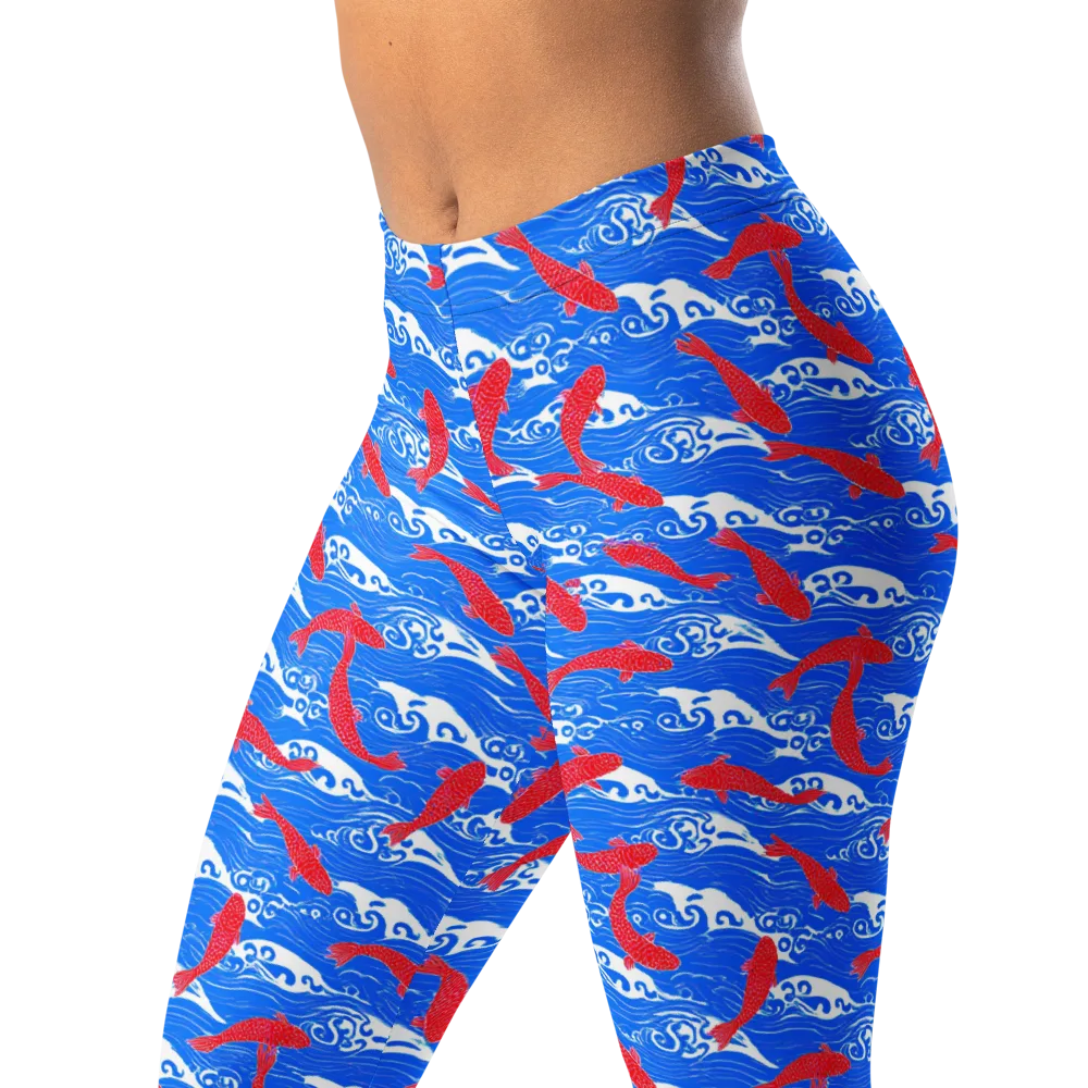 Crimson Koi Current on Leggings — Left Front