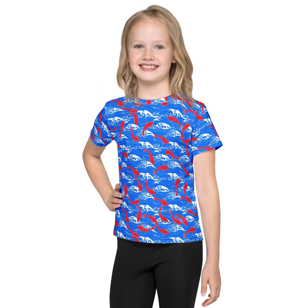 Crimson Koi Current on Kids Crew Neck T-Shirt — Front