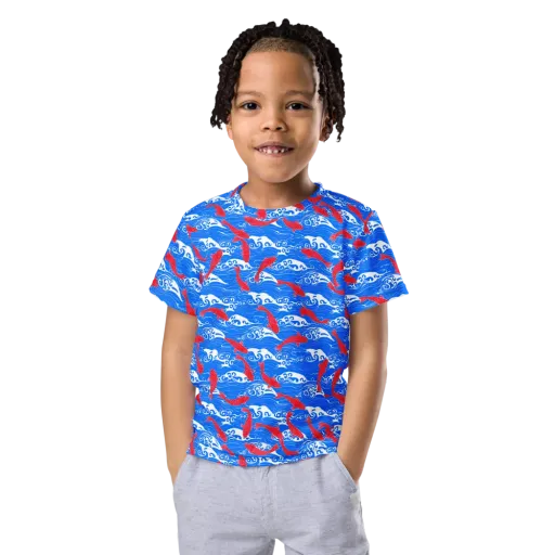 Crimson Koi Current on a Kids Crew Neck T-Shirt
