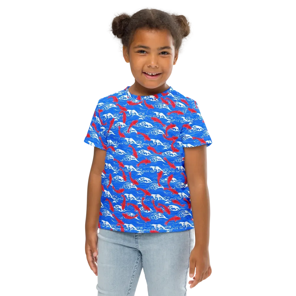 Crimson Koi Current on Kids Crew Neck T-Shirt — Front