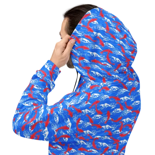 Crimson Koi Current on a Hoodie