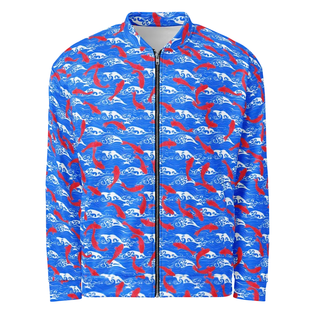 Crimson Koi Current on Bomber Jacket — Front