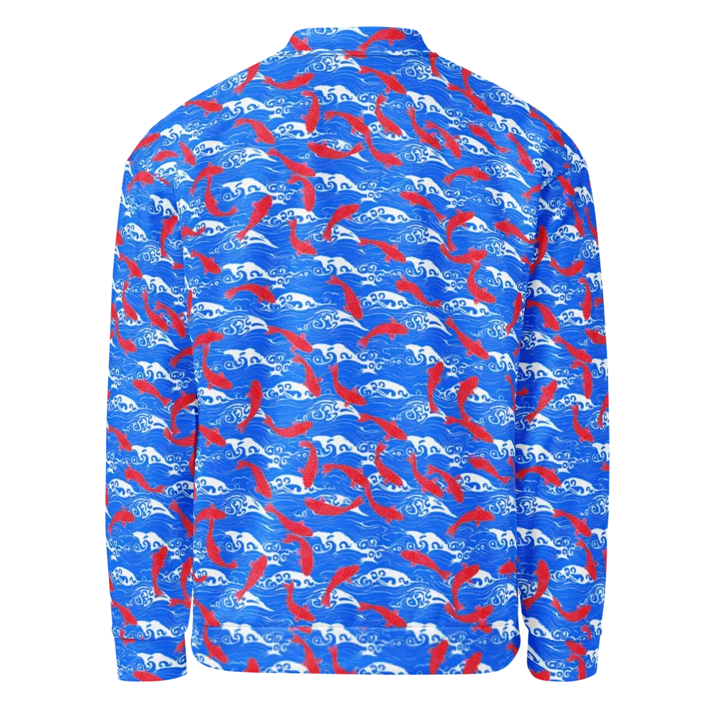 Crimson Koi Current on Bomber Jacket — Back