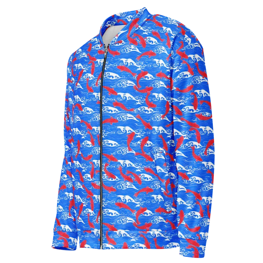 Crimson Koi Current on Bomber Jacket — Left Front