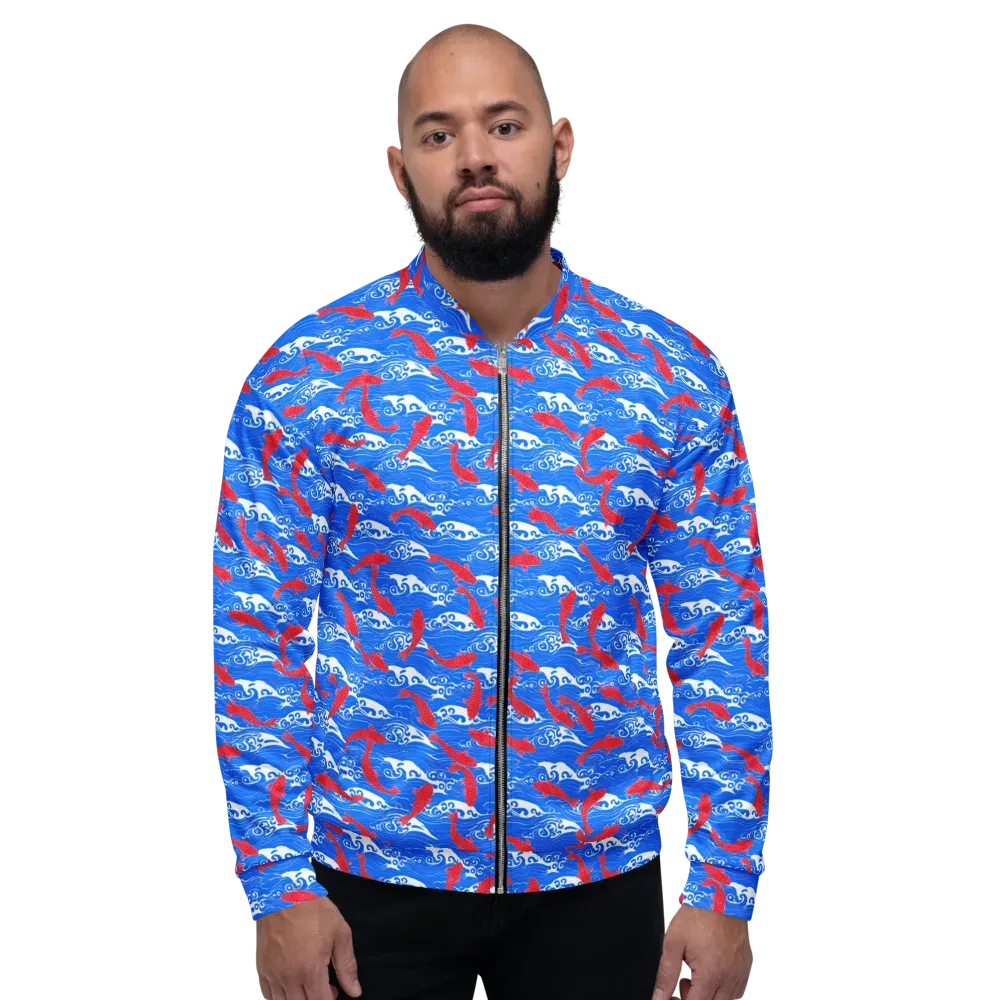 Crimson Koi Current on Bomber Jacket — Front