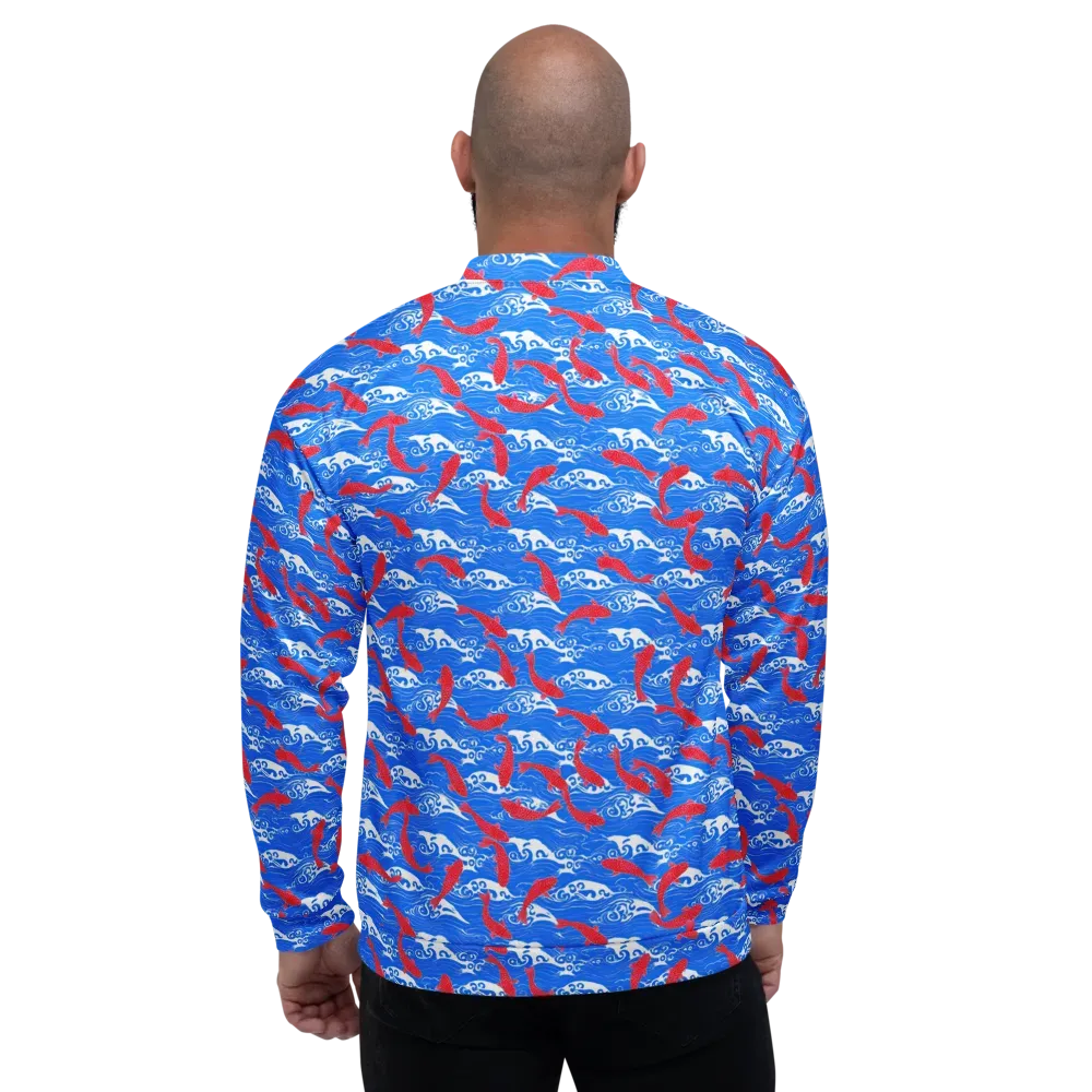 Crimson Koi Current on Bomber Jacket — Back