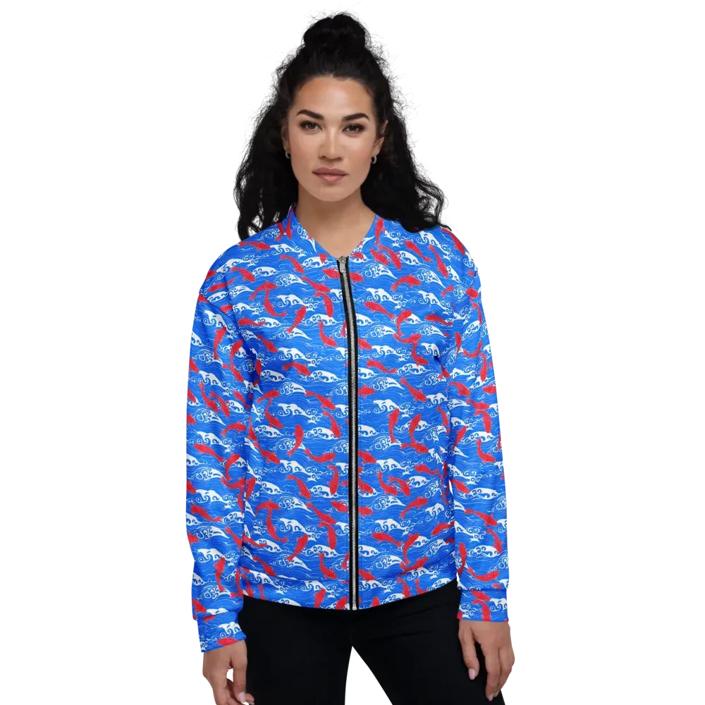 Crimson Koi Current on Bomber Jacket — Front