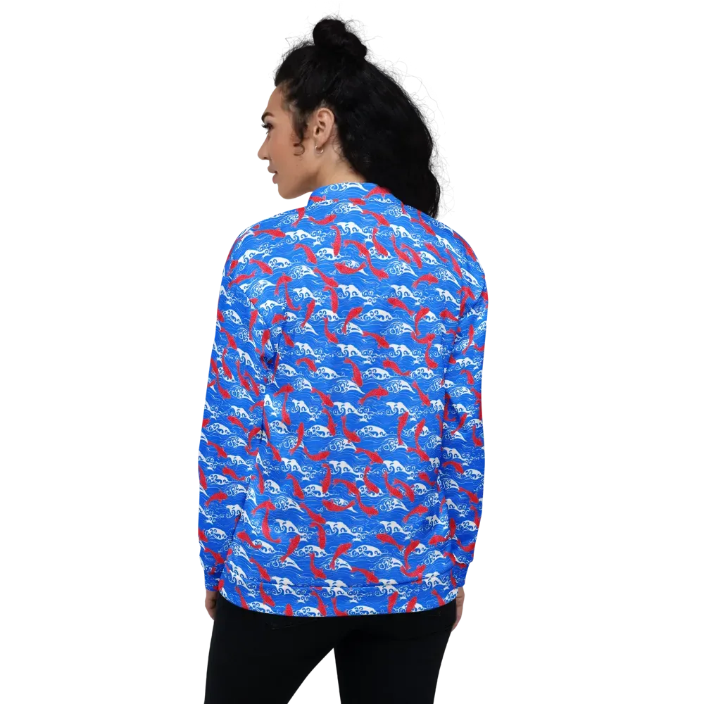 Crimson Koi Current on Bomber Jacket — Back